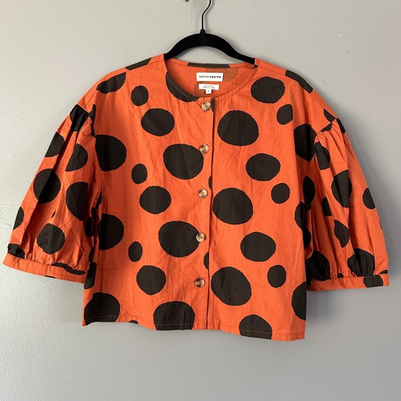NATIVE YOUTH Tops - Native‎ Youth Orange + Black Spotted Bubble Sleeve Oversized Top SMALL